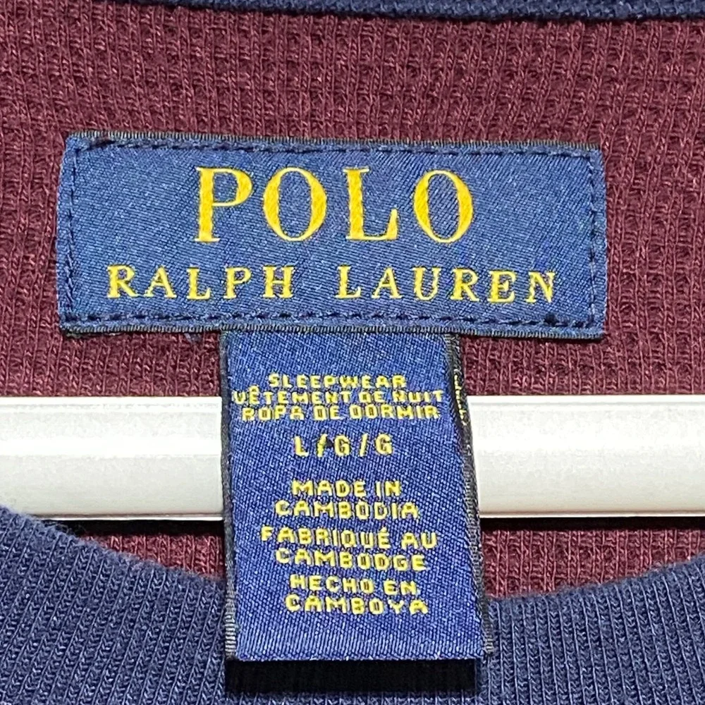 Polo Ralph Lauren Mens L/G Burgundy Long Sleeve Thermal‎ Sleep Shirt Patch Logo